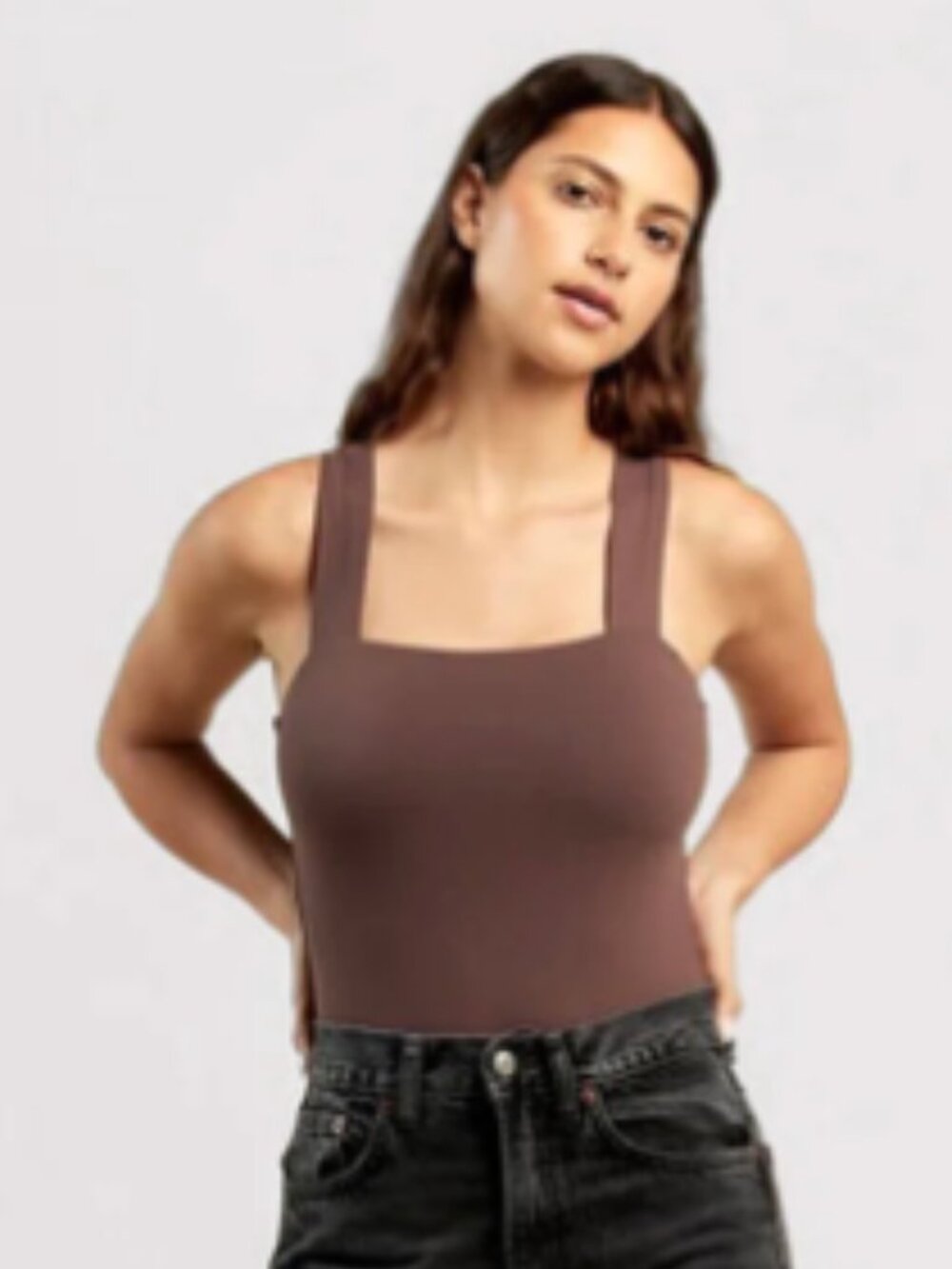 Nuuds Square Neck Tank Bodysuit Coffee Size Medium NWOT